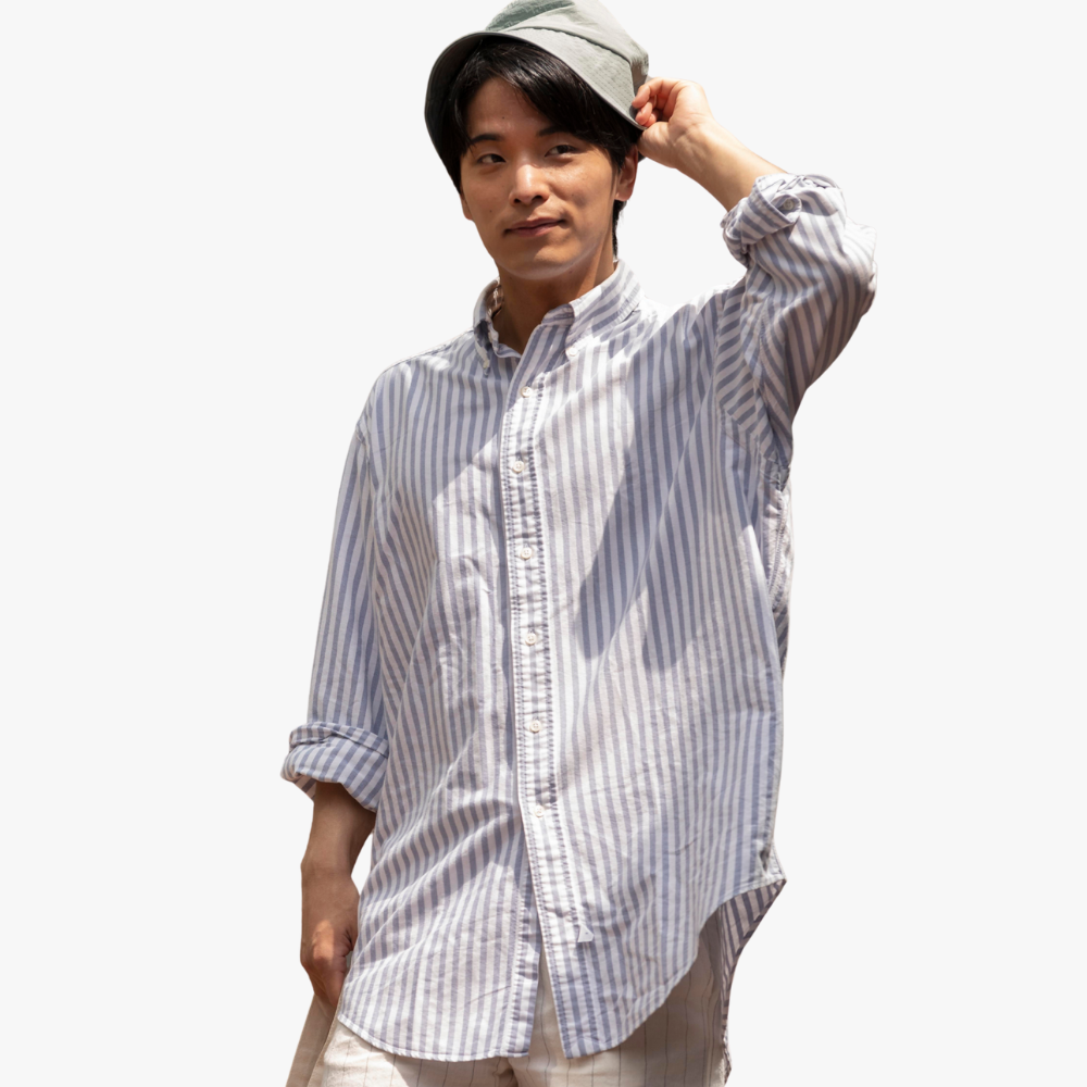 Linen Stripe Men Shirt - White & Blue